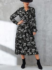 Aveloria Vestido camisero con estampado floral con cinturón