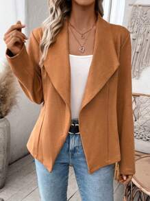 SHEIN Essnce Cổ áo thác nước Mở Mặt trước áo - màu nâu - Xem 1