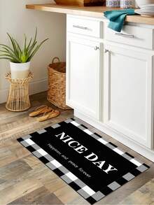 SHEIN Black & White Plaid Doormat - Multicolor - View 8