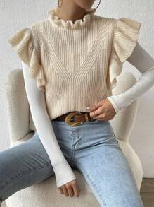 SHEIN Essnce Ruffle Trim Sweater Vest Without Tee - Apricot - View 6