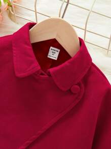 SHEIN Young Girl Solid Wrap Front Single Button Jacket - Red - View 3