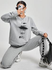 EURMUSE 毛絨衛衣和運動長褲二件套裝 - 灰色 - 查看 3
