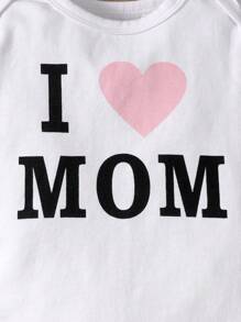 Đứa bé gái Đồ họa trái tim & khẩu hiệu Áo liền quần chặt & Tương phản Đường may bên Quần thể thao - trắng - Xem 4