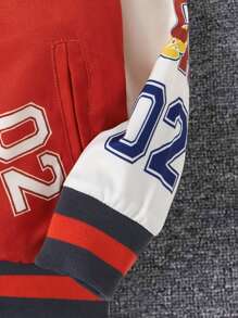 SHEIN Girls' Patch Printed Baseball Jacket For Family Look (4pcs Sold Separately) - Red - View 4
