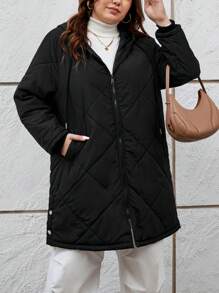 SHEIN Essnce Của phụ nữ Kích thước lớn áo có mũ Mùa Đông Áo khoác Với dây rút - màu đen - Xem 5