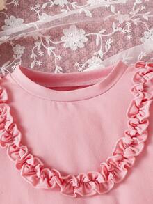 Bebé niña Pantalones deportivos con sudadera ribete con fruncido - Rosa - Ver 7