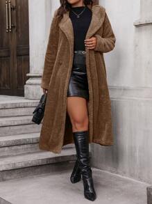 SHEIN LUNE Của phụ nữ Kích thước lớn Màu thuần Dài áo - Cà phê nâu - Xem 2