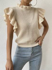 SHEIN Essnce Ruffle Trim Sweater Vest Without Tee - Apricot - View 3