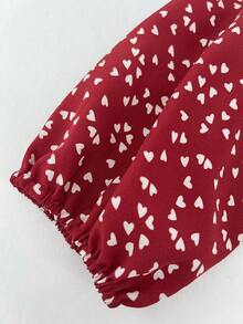 Flirla 大碼紙屑愛心圖案燈籠袖荷葉邊洋裝 - 彩色 - 查看 2