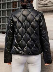 EURMUSE Women'S Padded Jacket With Onion Ring Shaped Zipper Front Closure - Black - View 2