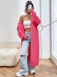 SHEIN Qutie Áo khoác cardigan thiết kế giản dị thả vai - Hồng - Xem 1