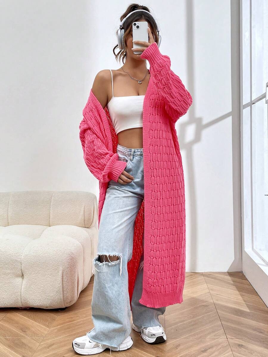 SHEIN Qutie Áo khoác cardigan thiết kế giản dị thả vai - Hồng - Xem 1