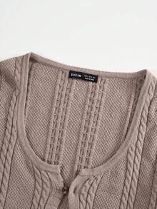 SHEIN EZwear Xoắn Dan Nút phía trước Áo len Mở & Áo thun dệt kim Cami - Màu nâu Sô-cô-la - Xem 3