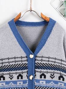 Teen Boy Geo Pattern Drop Shoulder Cardigan