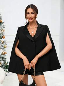 SHEIN Privé Cloak Sleeve Open Front Cape Blazer - Black - View 3