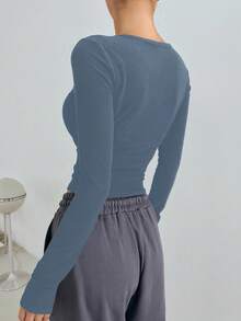 DAZY Camiseta crop unicolor térmico - Neblina azul - Ver 2