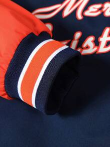 Manfinity Homme 1 件宽松男士圣诞印花拼色拉链夹棉外套