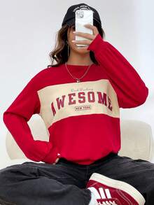 SHEIN EZwear In Dệt kim Của phụ nữ Áo nỉ - Đỏ - Xem 3