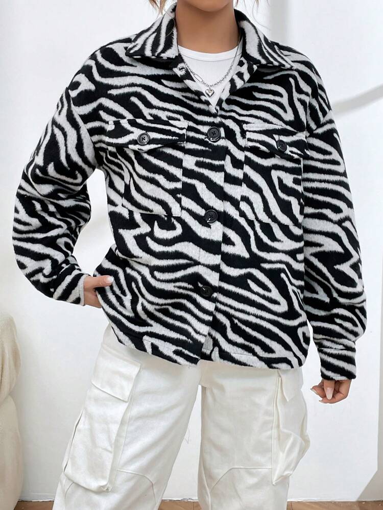 Women's Regular Fit Black & White Coat