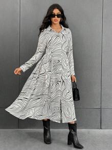 SHEIN Essnce Vestido camisero con estampado con botón delantero