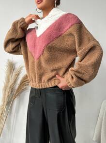 SHEIN Sweat-shirt à capuche En Molleton D'ours Colorblock Pour Femme