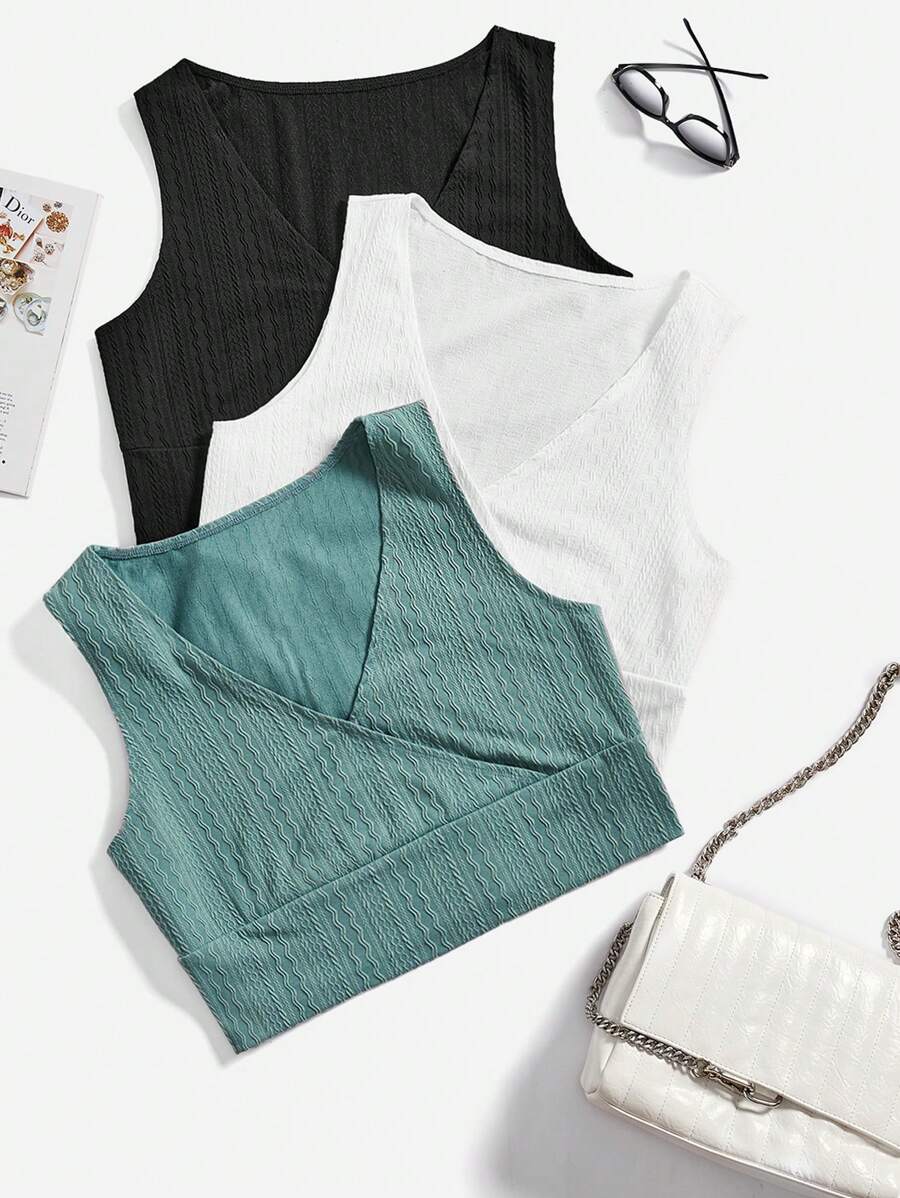 SHEIN Essnce 加3入組實色背心，外出穿搭必備 - 彩色 - 查看 1