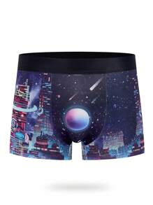 Men's Boxer Briefs With Planet Print - Multicolor - View 1
