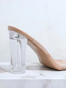 Clear Strap Heeled Sandals - Apricot - View 3