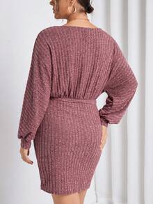 SHEIN Frenchy Hơn tay cánh Váy có thắt lưng - Gỗ đỏ - Xem 2