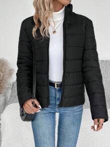 SHEIN LUNE Zip Up Padded Padded Coat For Winter Clothes Fall Cloth For Women - Black - View 3