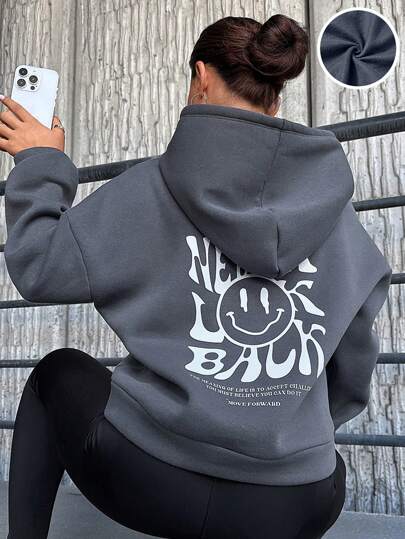 EURMUSE Slogan Graphic Drop Shoulder Hoodie