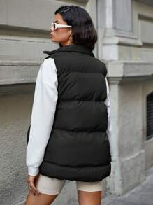 EURMUSE Colete Acolchoado Monocromático Para Mulheres Com Capa Articulada E Bolsos Grandes, Acolchoado