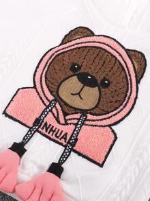 女小童小熊刺繡插肩袖連帽衫&拼接側邊接縫長褲 - 白色 - 查看 7