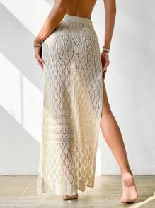 SHEIN Swim Summer Beach Women's High Slit Cover-Up Skirt - Apricot - View 2