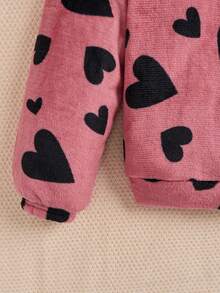 SHEIN Tween Girl Heart Print Fleece Sweatshirt - Red - View 4