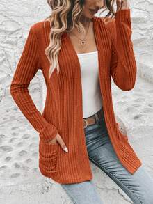 SHEIN LUNE Chất rắn Mở Mặt trước Vá Túi áo - Cà phê nâu - Xem 6