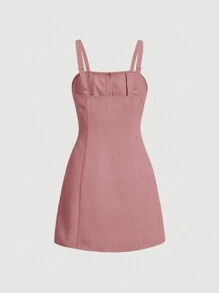 SHEIN MOD 前紐扣吊帶洋裝 - 粉色 - 查看 2