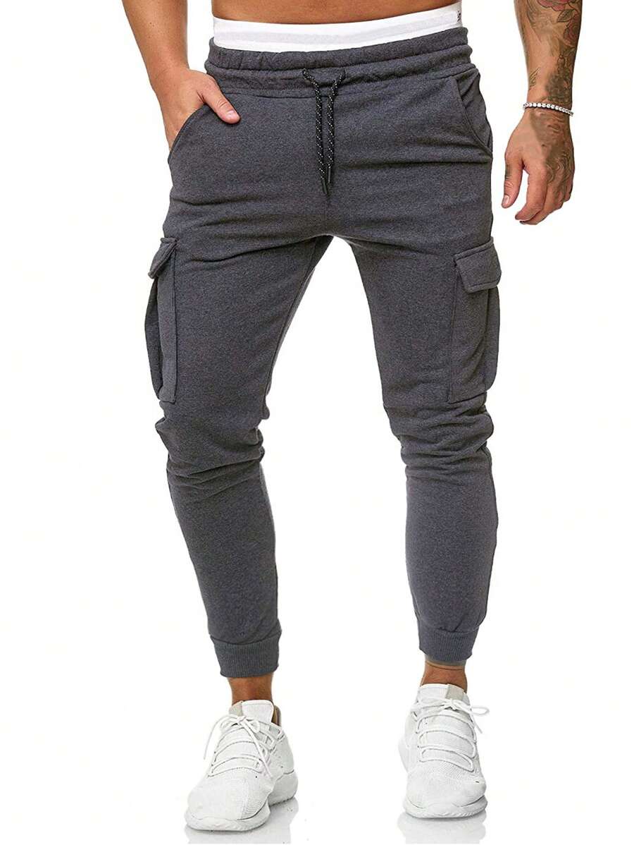 Manfinity Homme 男士鬆身運動長褲,帶有蓋袋,側邊綁繩腰 - 深灰色 - 查看 1