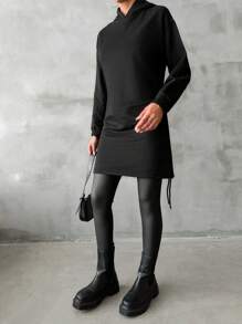 EURMUSE Women's Hooded Sweatshirt With Drawstring Hem - Black - View 3