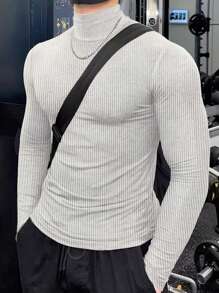 Manfinity Homme Men High Neck Ribbed Knit Tee