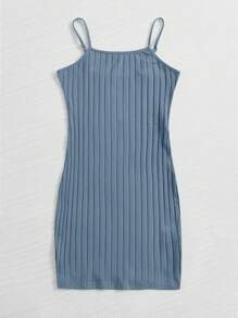 Muchica 羅紋針織素色包臀連衣裙 - 霧霾藍 - 查看 4