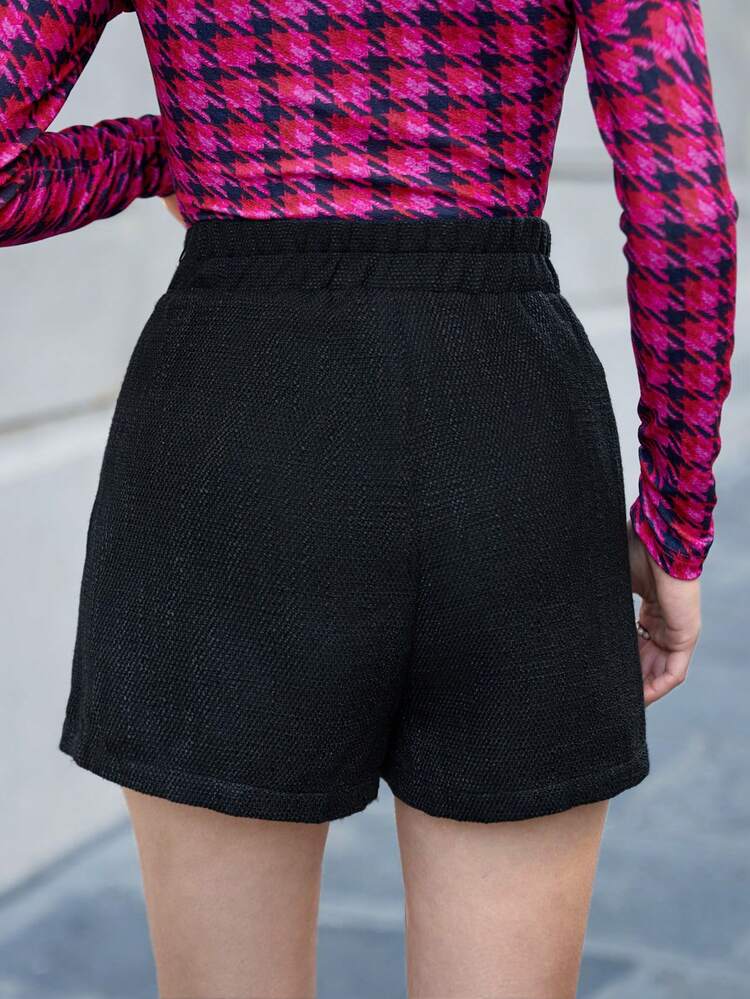 Solid Belted Tweed Shorts