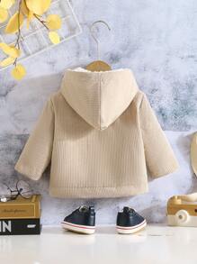 SHEIN 男嬰翻蓋口袋毛絨內襯連帽外套 - 杏色 - 查看 2