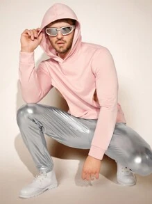 FeverCity Men Solid Cut Out Hooded Sweatshirt - Pink - View 4