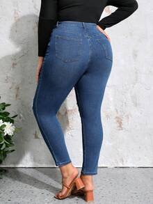 SHEIN LUNE Hơn Cao eo Quần jean rách - Rửa trung bình - Xem 2