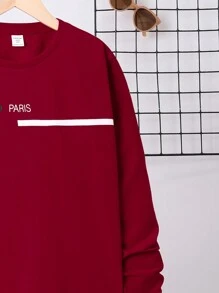 SHEIN 十幾歲男孩字母平面t恤 - 酒紅色 - 查看 5