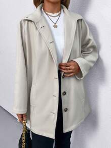 SHEIN LUNE Plus Slant Pocket Button Front Overcoat