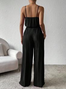 SHEIN Essnce Top de tirantes unicolor plisado & Pantalones de pierna ancha