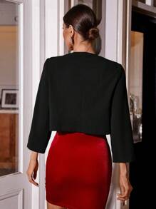 SHEIN Privé Cazadora crop unicolor con parte delantera abierta - Negro - Ver 4