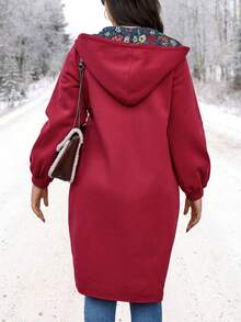 EMERY ROSE Plus Zip Up Hooded Coat - Burgundy - View 2
